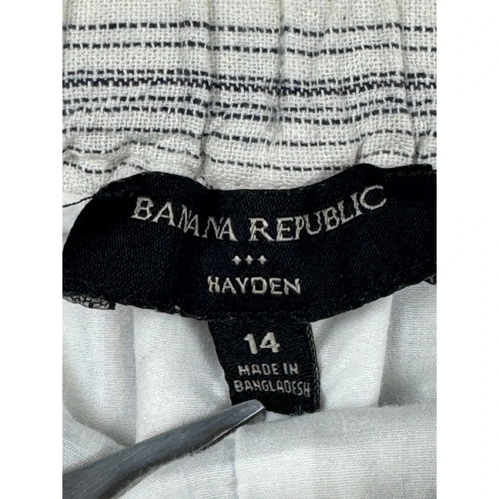Banana Republic Hayden Stitch Pants 14 White Navy Blue Striped Linen Blend